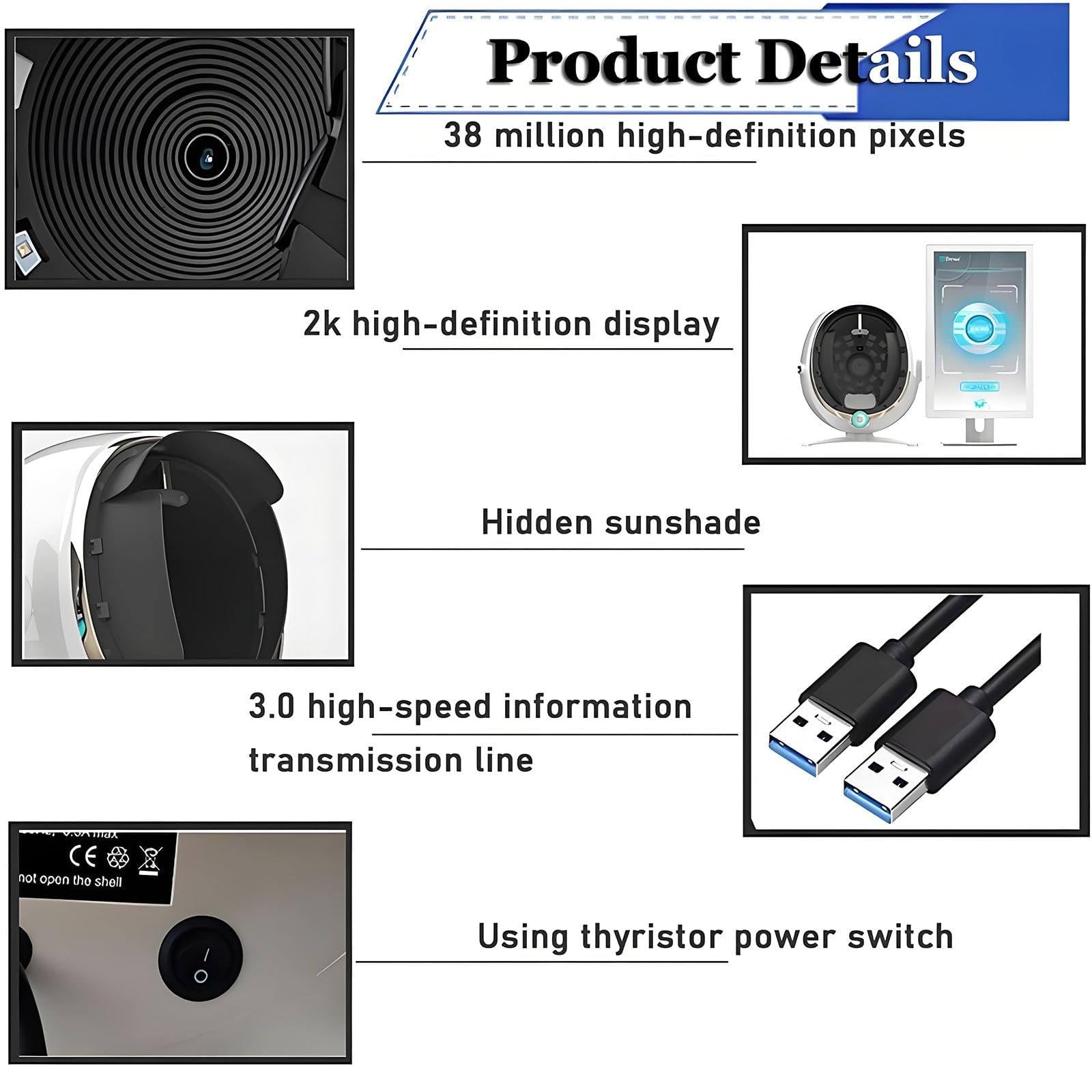 Macchina per l'analisi della Pelle Professionale per Il Viso, rilevatore di Pelle Intelligente, Imaging AI da 13,3/21,5", Strumento diagnostico per Il Viso per saloni e Spa White-13.3in