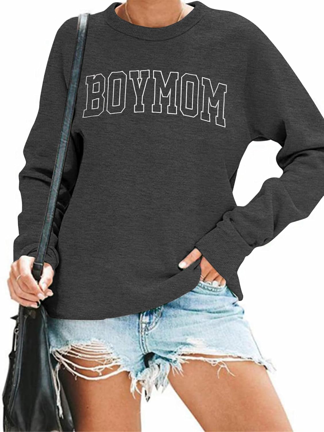 Boy Mom Sweatshirt Women Mama Sweatshirts: Mom Life Long Sleeve Shirt Boy Mom Gift Embroidered Crew Neck Pullover