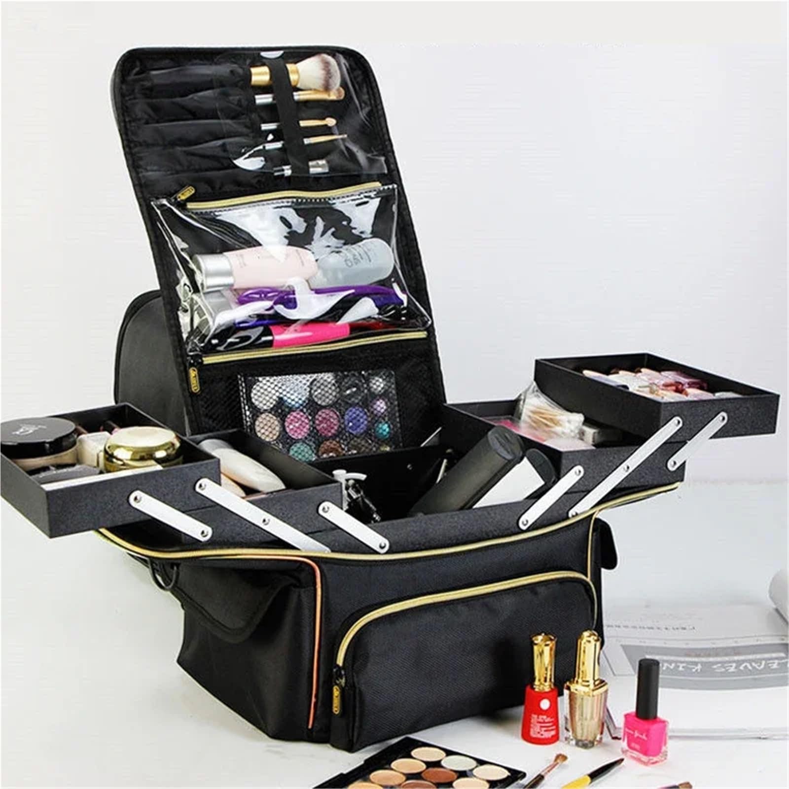 Nagellack Aufbewahrung Make-up-Box, professionelle Schönheit, Kosmetikkoffer, Make-up-Tasche, Nagel, mehrschichtiger Werkzeugkasten, Aufbewahrungsorganisator(Black A)