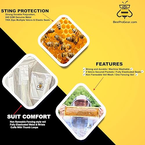 Miniatura 4 de BeeProGear Traje ultra ventilado Sheriif Comfort Zip Blanco Traje de cuidado de abeja con sombrero de velo de esgrima Traje de apicultor unisex de