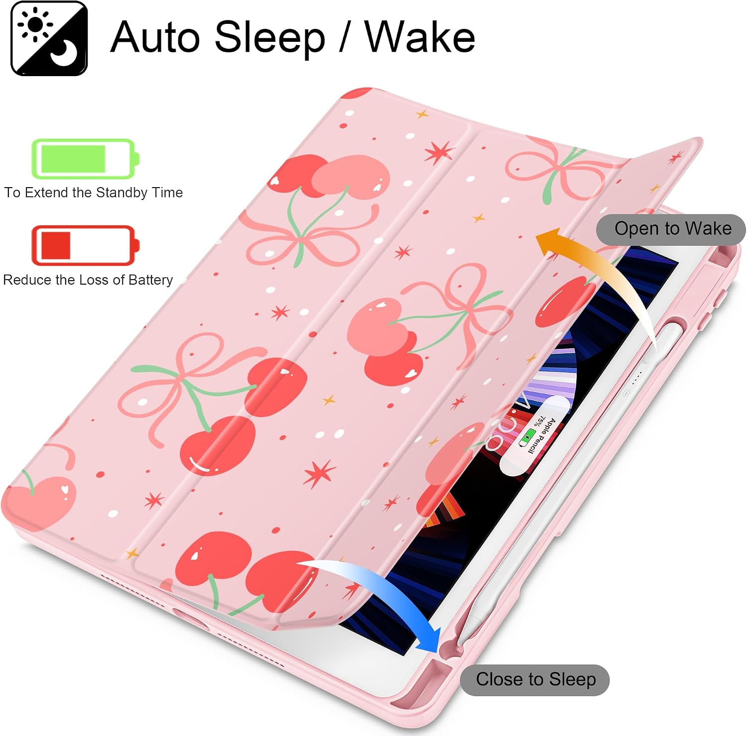 Tuiklol for iPad 10.2 case 2021 Gen 9th Release Built in Pencil Holder - Trifold Stand-Auto Wake/Sleep TPU Protection Stand Clear Back Cover for 2020 2019 [8th/7th] iPad 10.2 Case, Etro Cherry