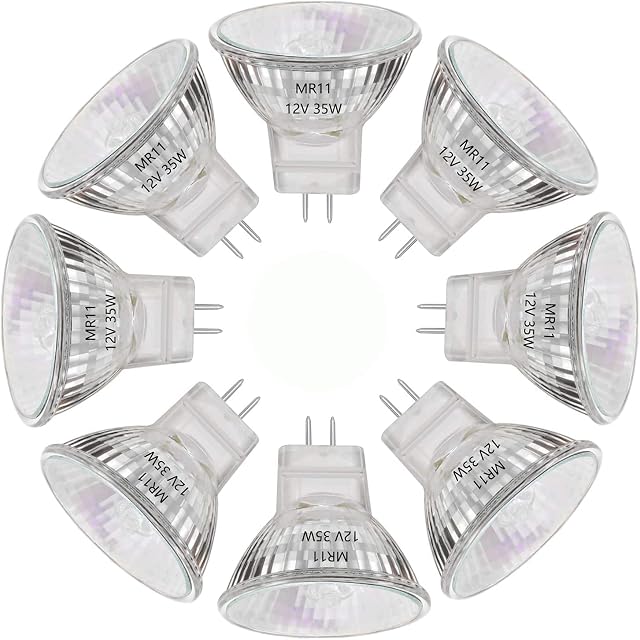 AHEVO MR11 Halogen Light Bulbs, 35W 12V MR11 GU4 Halogen Spotlight Bulbs, GU4 Bi-Pin Base,Warm White 2700K,35mm Diameter,8 Packs