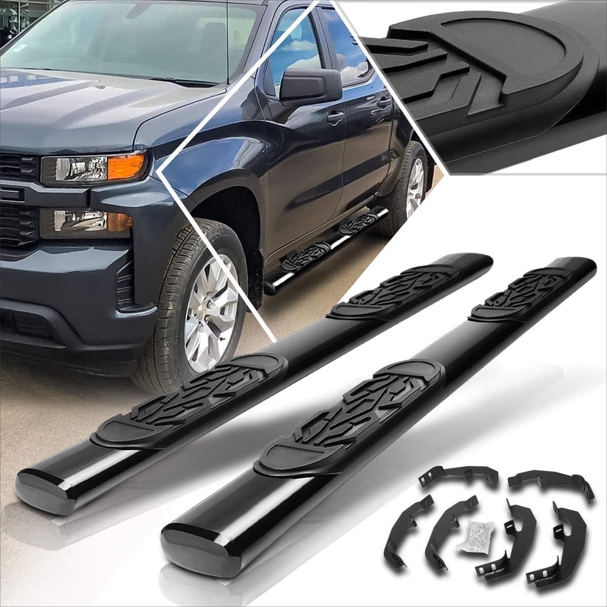 [Pair] 6 Inch Black Oval Nerf Bars Side Steps Running Boards Compatible with Silverado Sierra Crew Cab 19-21