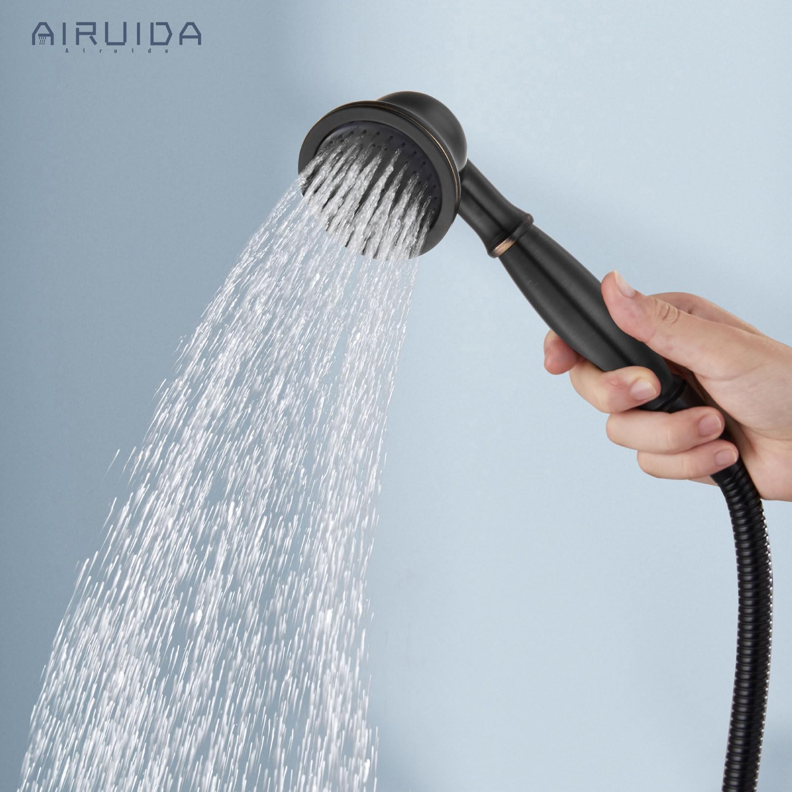 Brushed Nickel Shower Fixture 8 inch Rain Shower Head Exposed Pipe Shower System Single Handle Dual Functions Shower Faucet Combo Unit Set Adjustable Shower Head Bar Modern