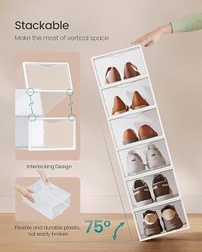 SONGMICS Shoe Boxes, Stackable Sneaker Containers for Closet, 12 Pack