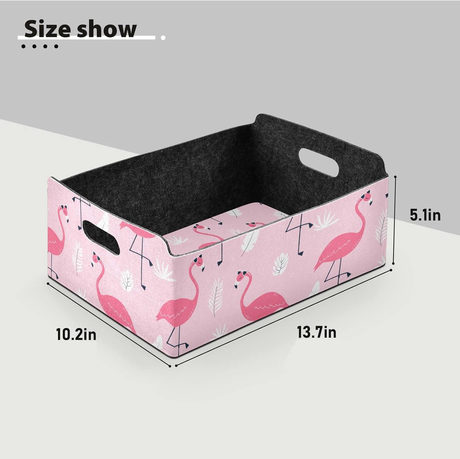 CaTaKu Foldable Storage Basket Flamingo Palm Feather Collapsible Felt Storage Bins with Handle Drawer Organizer Bin Cube Shelf Box for Organizing Closet Clothes Office Books Bedroom