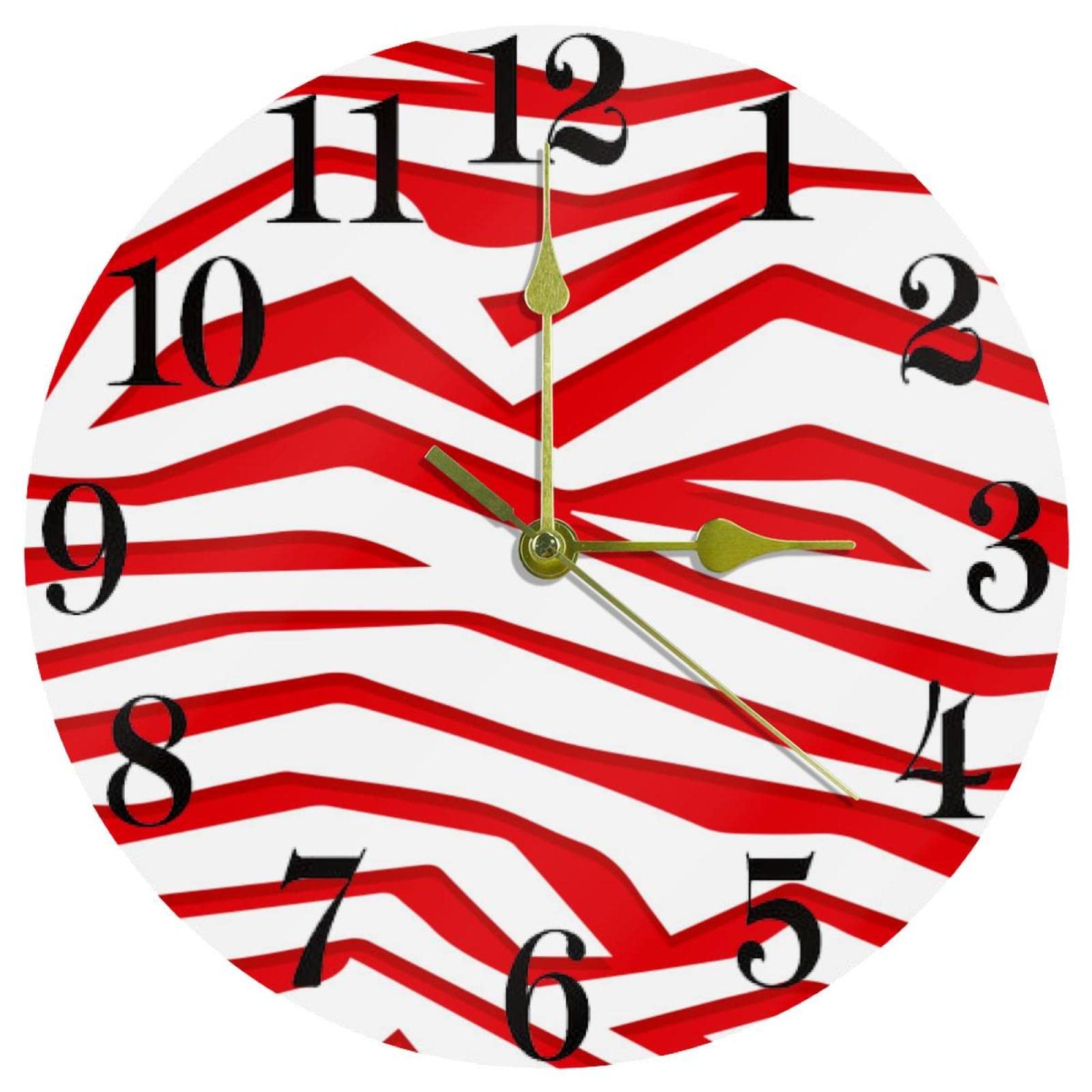 Horloge murale à quartz zébrée rouge et blanche de 25 cm pour salon et cuisine