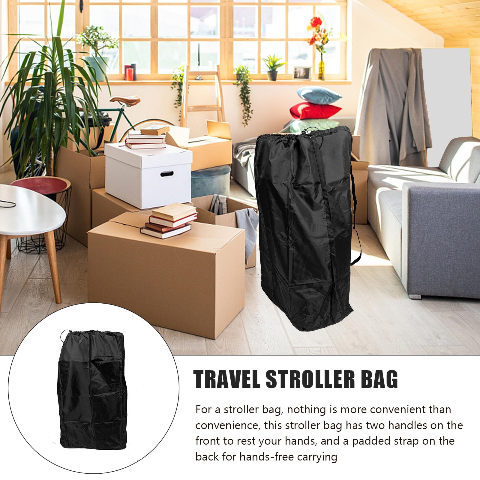 PLAFOPE Borsa Durante Viaggi in Aereo e Trasferimenti Chiusura a Coulisse Bloccabile in Nylon Nero e Doppie Tracolle, Protegge Passeggino da Viaggio per Passeggino