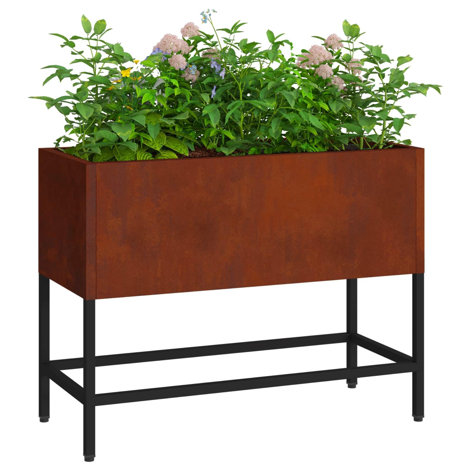 Podwyższona doniczka ogrodowa Rdzawy 60 x 26 x 45 cm, prostokątna metalowa donica na kwiaty zewnętrzna, odporna na UV i warunki atmosferyczne, nowoczesny design do ogrodu tarasu montaż i czyszczenie