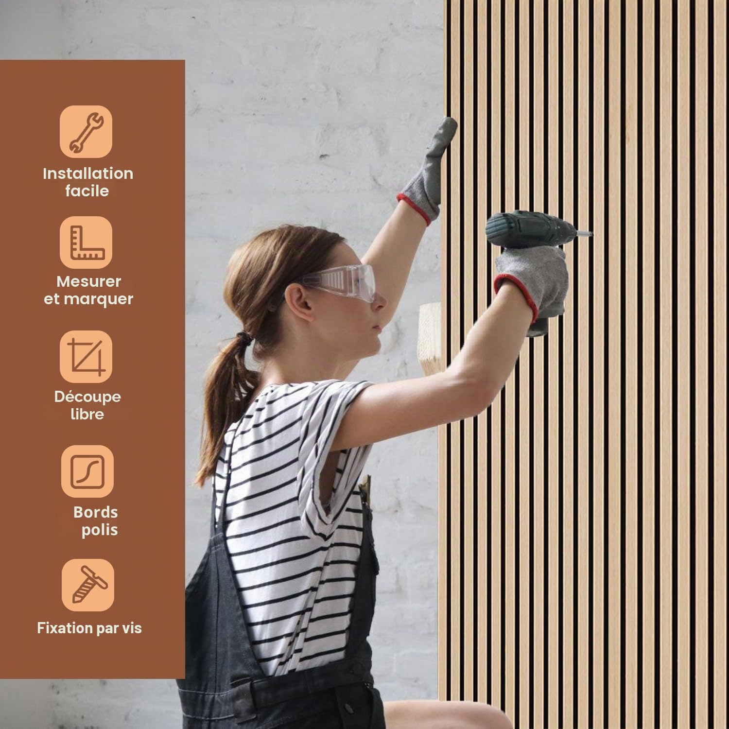 Fiqops 8X Panneaux acoustiques en bois 120x60cm Panneaux muraux en bois plaqué et en feutre, panneaux en chêne, revêtement mural en bois pour studio et maison Décoration murale intérieure - Couverture