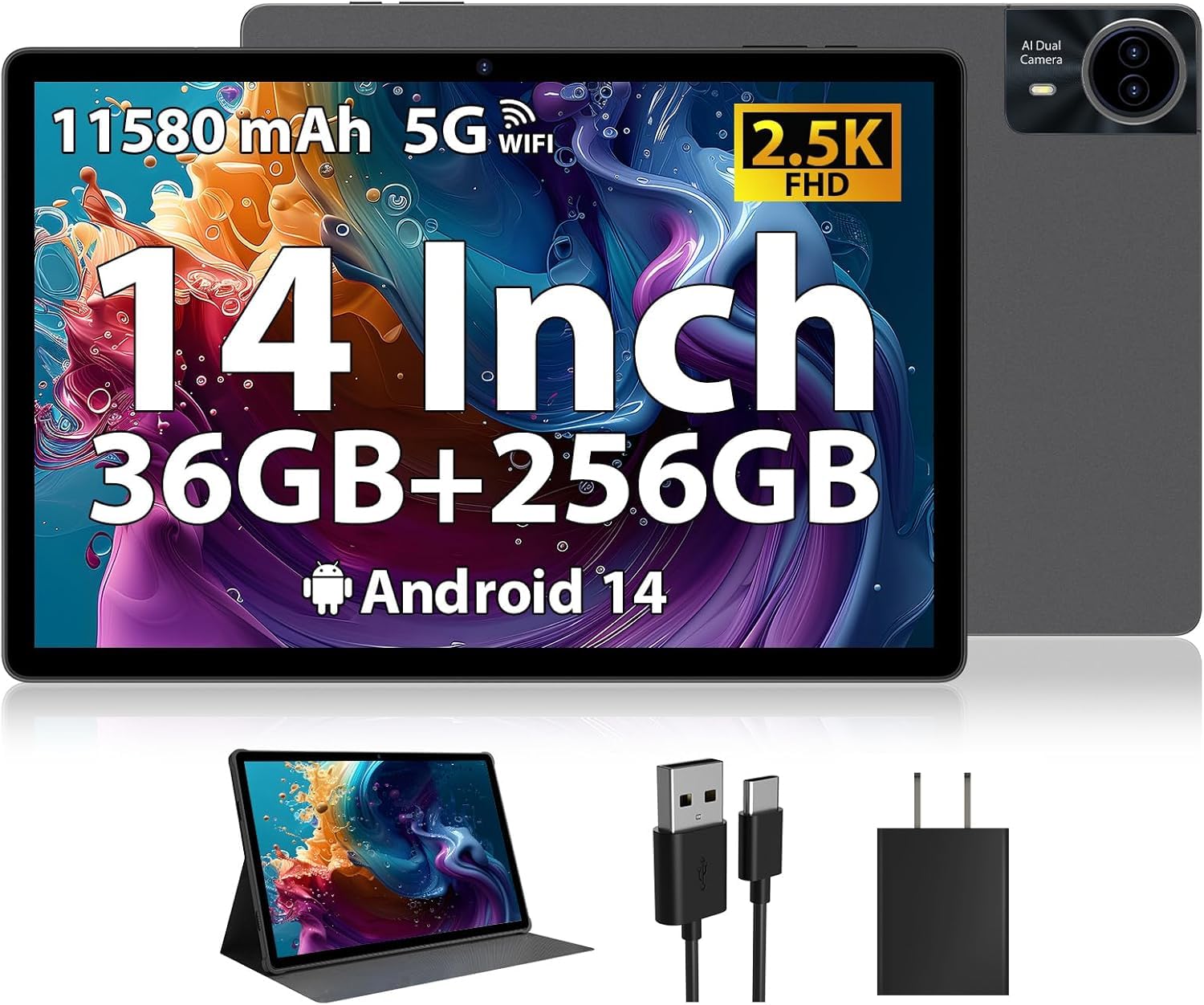 2026 Premium 14 inch Android Tablet: 2.5K IPS Display 36GB RAM 256GB ROM 1TB Expand | 8-C…