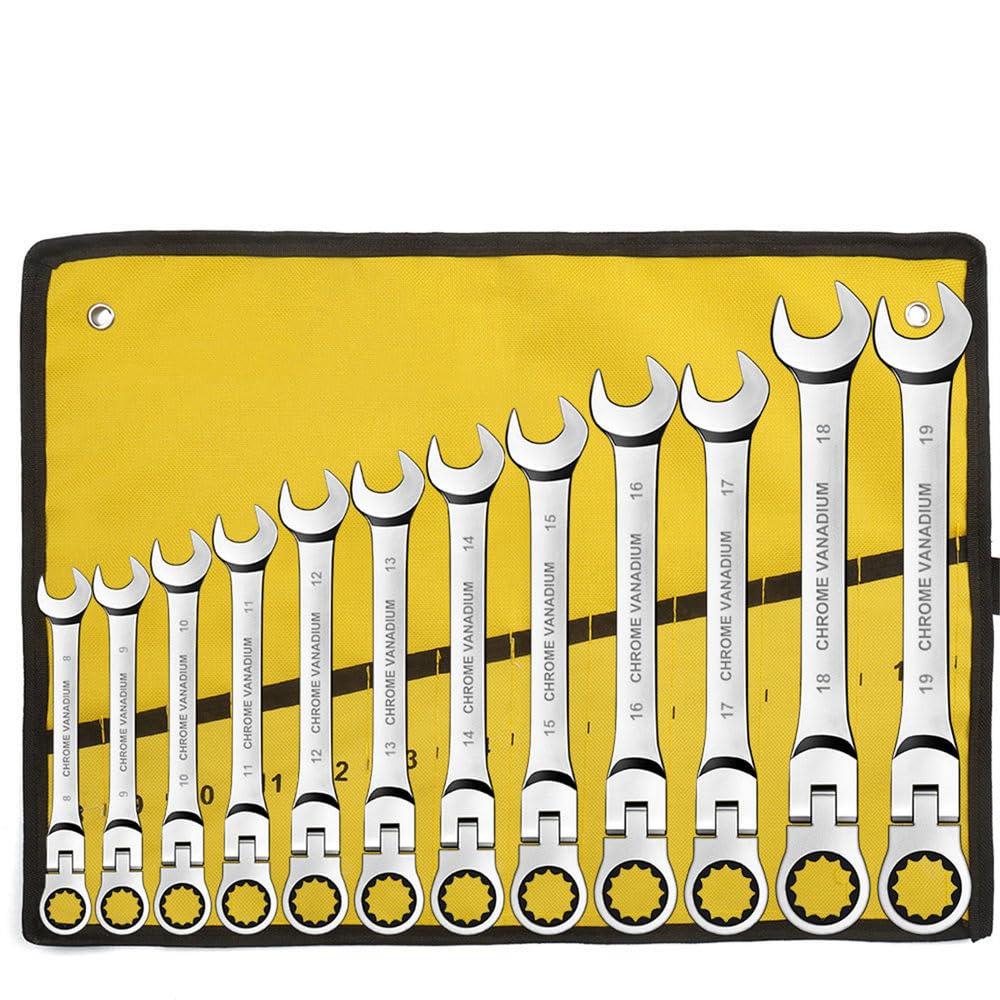 Setngb Ratchet Wrench Ratcheting Combination Wrench Set Metric Flex Head Ratcheting Wrench, Chrome Vanadium Steel Spanner With Bag,,12Pcs