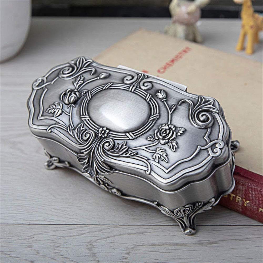 Ornato 5.5 x 3 x 2 Pollici Scatola Rettangolare Scatola Anticata organizzatore Gioielli Anello Decorativo Anello Collana Braccialetto amuleto, Argento