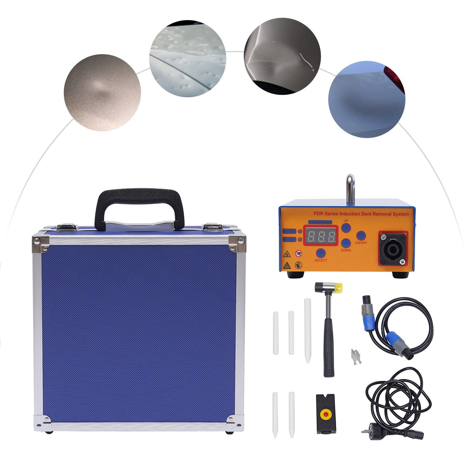 Kit di riparazione per ammaccature, 1000 W, riscaldatore a induzione, con valigetta | Con display digitale e dissipazione del calore, tempo di riparazione regolabile, per officina, garage privato