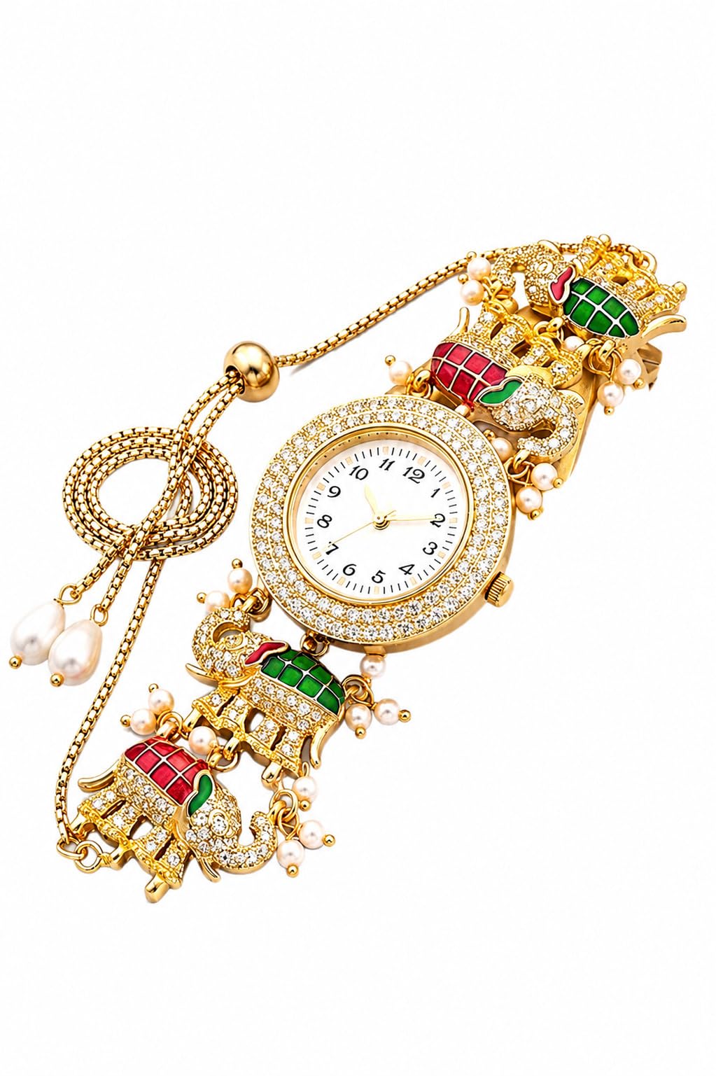 from Espoir Women's Watch, Kashmiri Style Gold Color with Beads Kundan Work, Stainless Steel Band, Rajwadi Collection - Kashmiri Gajraaj-image-24