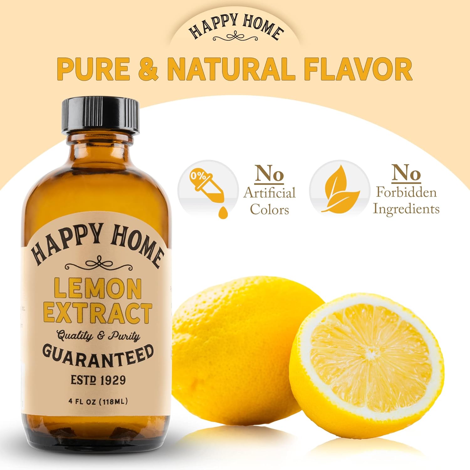 Happy Home Pure Lemon Extract- Certified Kosher, 4 oz. (Pack of 6)