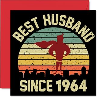 61st Anniversary Card for Husband from Wife - Best Husband Since 1964 - I Love You Gifts, Happy 61st Wedding Anniversary Cards for Partner, 5.7 x 5.7 Inch Greeting Cards for Sixty-First Anniversaries