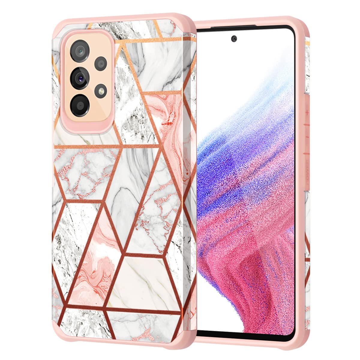 Casewindfor Samsung Galaxy A53 Case, Ultra Slim Rose Gold Glitter Marble Pattern Designed Stylish Anti-scratch Shockproof Bumper Hard PC & Soft TPU Hybrid Protective Cover for Samsung Galaxy A53 5G