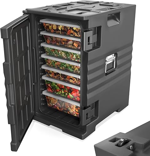 ROVSUN 82QT109 QT - Transportador de alimentos aislado, calentador de alimentos con ruedas, hebillas dobles y asas, cajas calientes apilables para