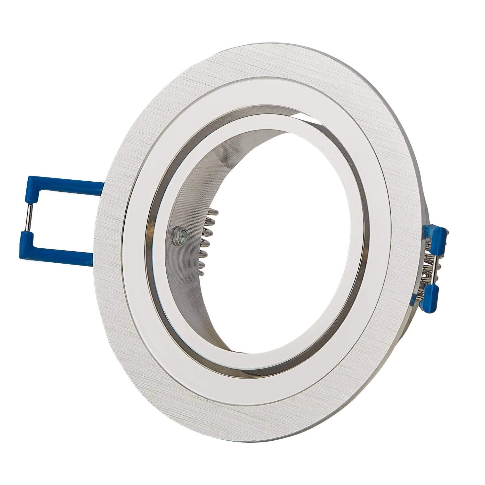 Juego de 6 focos LED empotrables de 5 W, blanco cálido, 230 V, GU10, redondos, de acero inoxidable cepillado, orientables, de aluminio, 70 mm