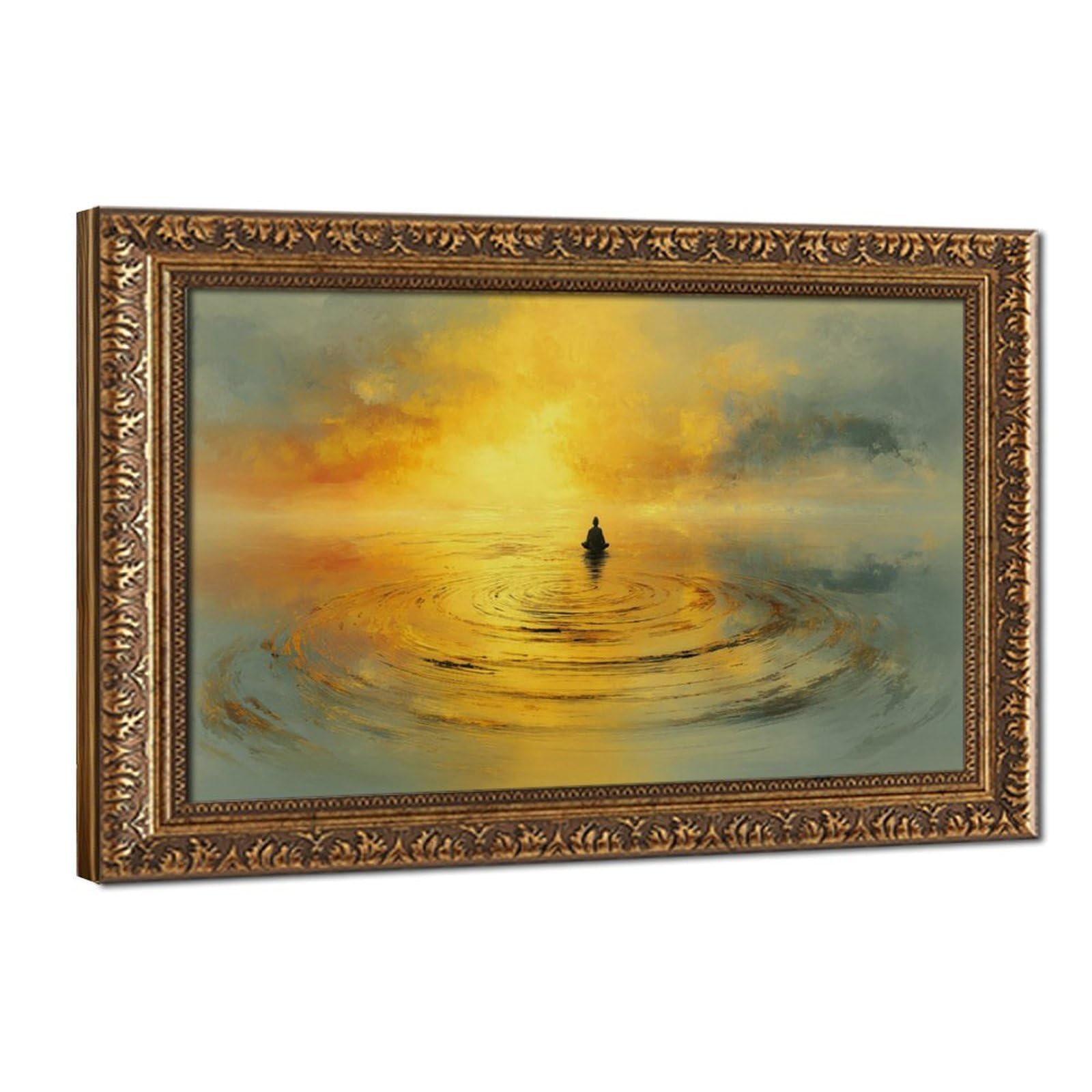 Pyberon Golden Buddha Statue Poster Canvas Poster Bedroom Decor Landscape Office Room Decor Gift 8" L X 12" W