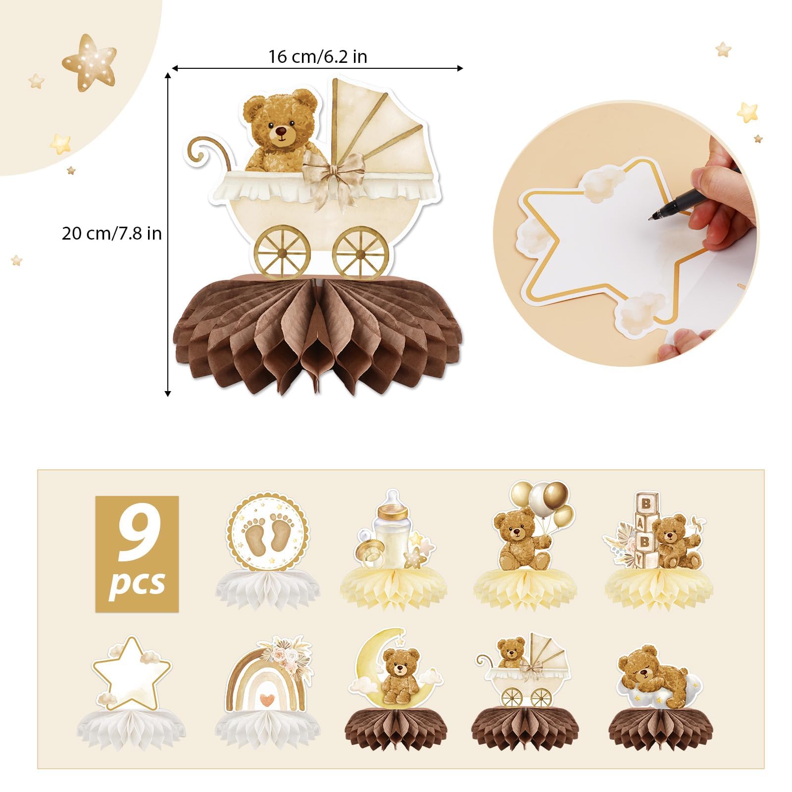 9pcs Bear Baby Shower Decorations Centerpieces Cream Brown We Can Bearly Wait Baby Shower Decorations Gender Reveal Table Centerpieces