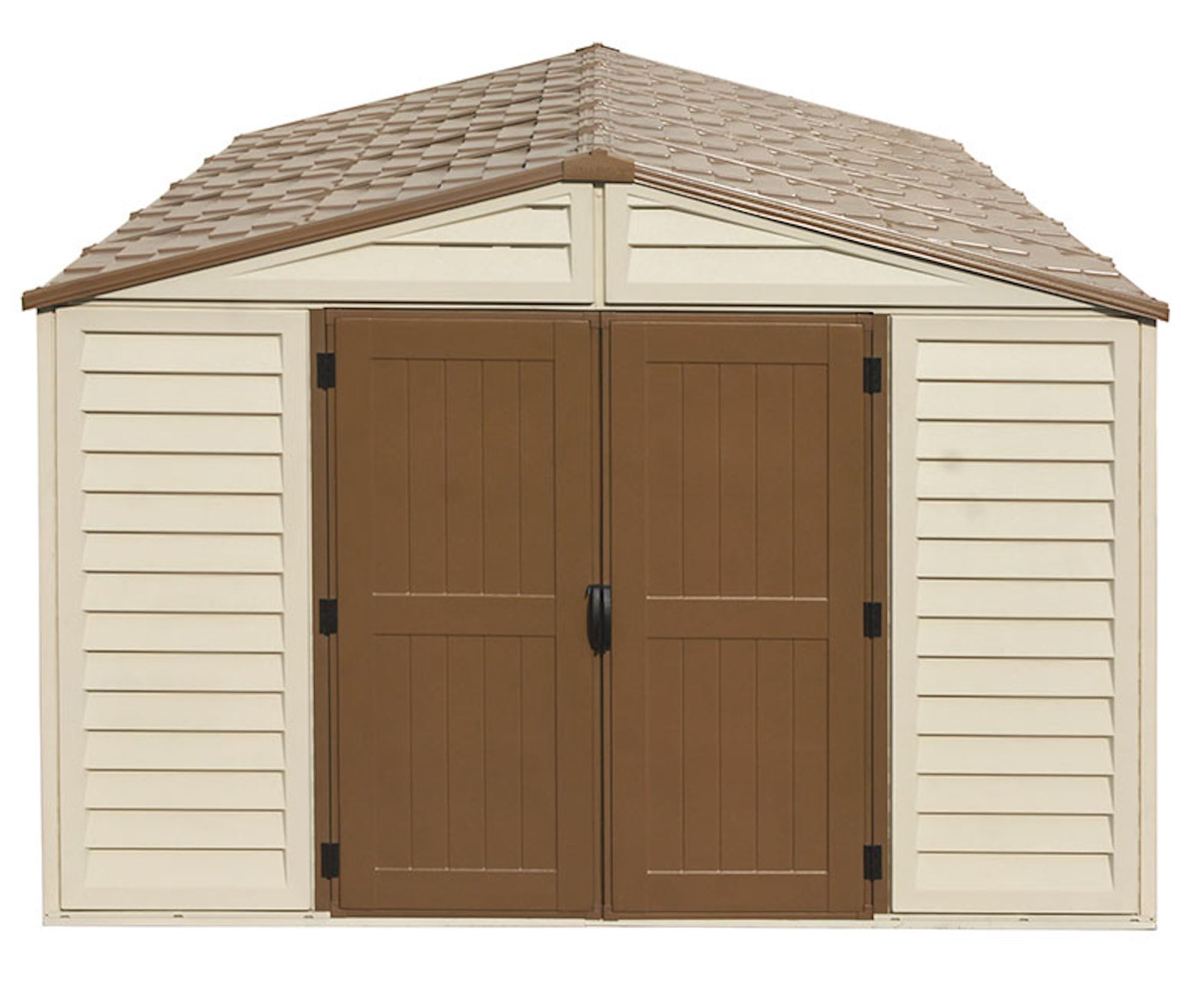 Duramax - caseta cobertizo jardín - WOODBRIDGE PLUS 10.5 x 13 - Poliuretano PVC - color beige -marrón