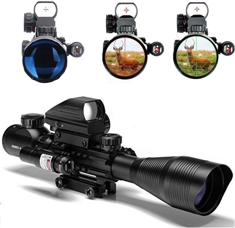 Rifle Scope Combo C4-16x50EG Tactical Dual Illuminated with Red Dot Sight and 4 Holographic Reticle Red/Green Dot Sight for 22&11mm Rail Mount
