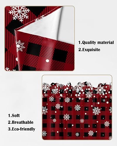 Miniatura 5 de Cortinas con diseño de copos de nieve, color rojo y negro, a cuadros, con bolsillo para barra, 2 paneles de nieve de invierno, tratamiento de