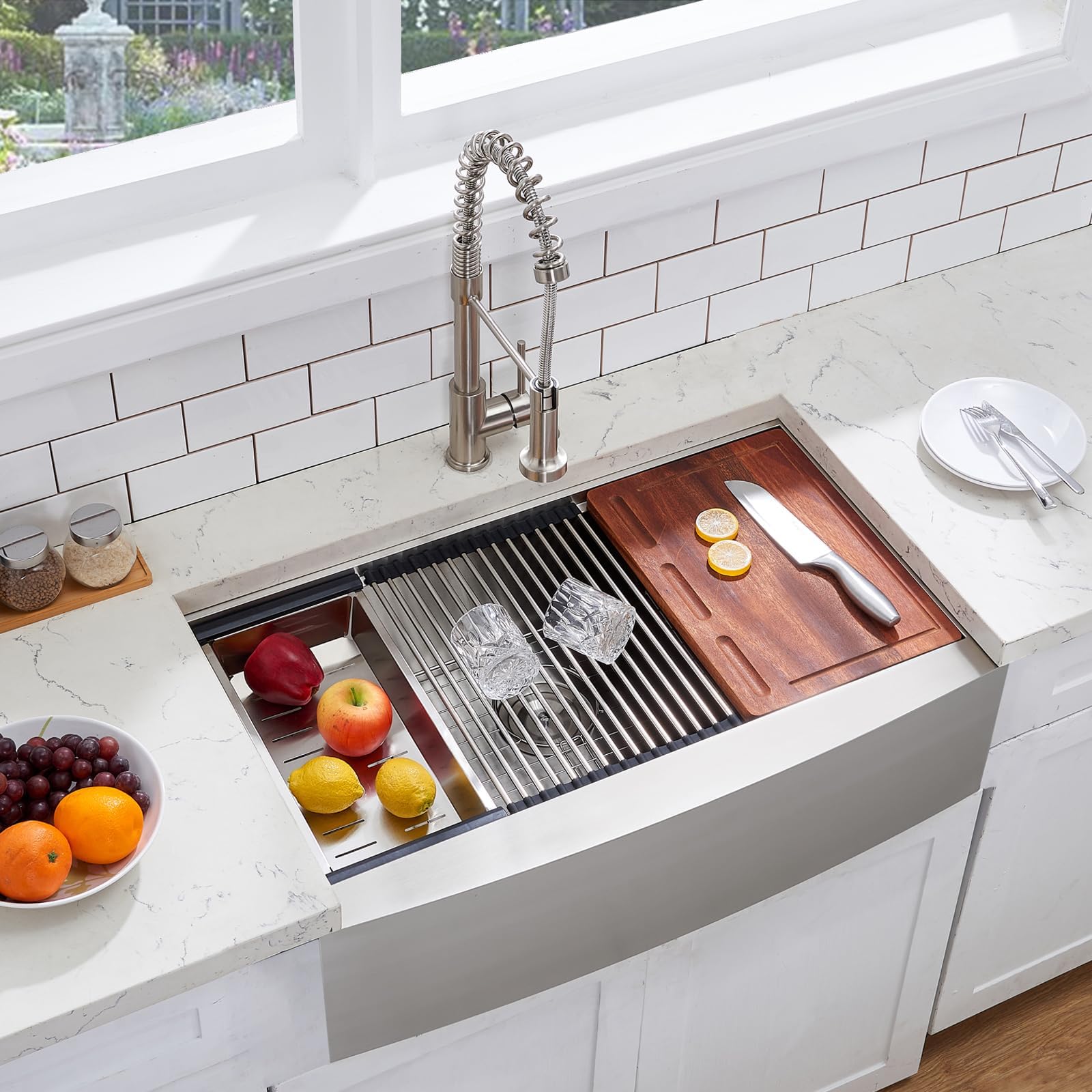 Photo 1 of Ufaucet 33 Inch Farmhouse Sink, 33x20 Stainless Steel Undermount Single Bowl Apron Front Handmade 16 Gauge 9" Deep Farm Kitchen Sink Workstation with Accessories