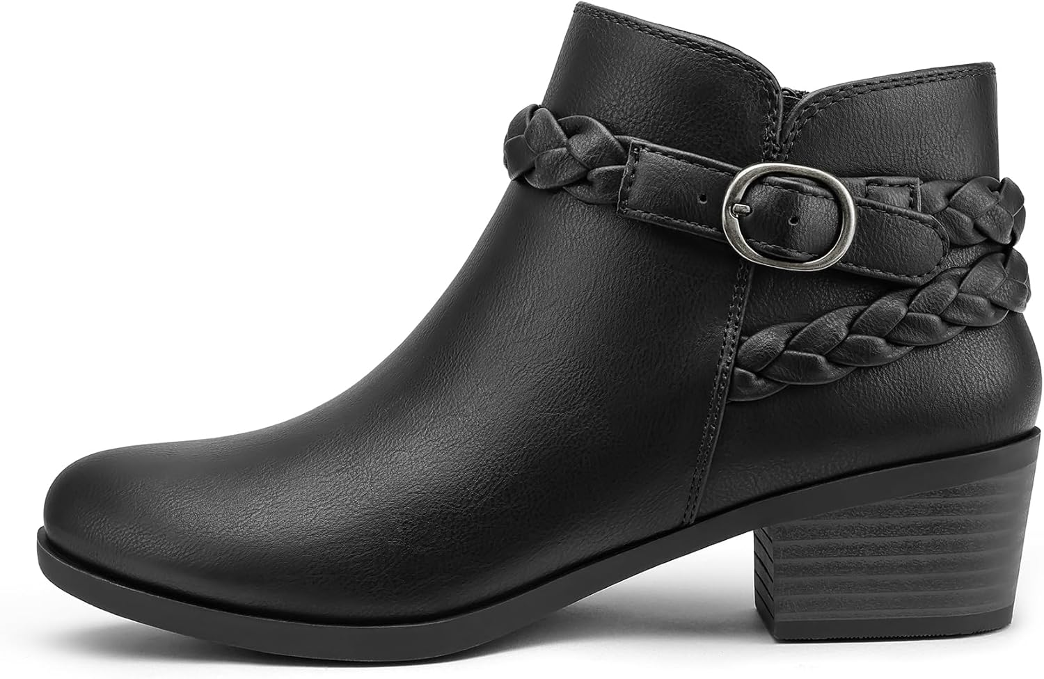 mysoft Women's Ankle Boots Low Chunky Heel Round Toe Wide Width Short Booties Side Zipper - Image 4