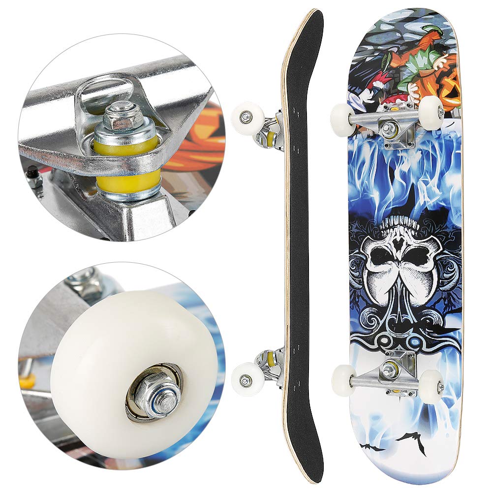 Skateboard Completo per Bambini, Adolescenti e Adulti Principianti Doppio Kick Maple Deck Concave Cruiser Skateboard