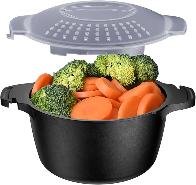 Microwave Cookware Steamer, 1 Quart Microwave Steamer for Vegetables, Microwave Cooker with Vent Lid- BPA Free, Freezer Safe