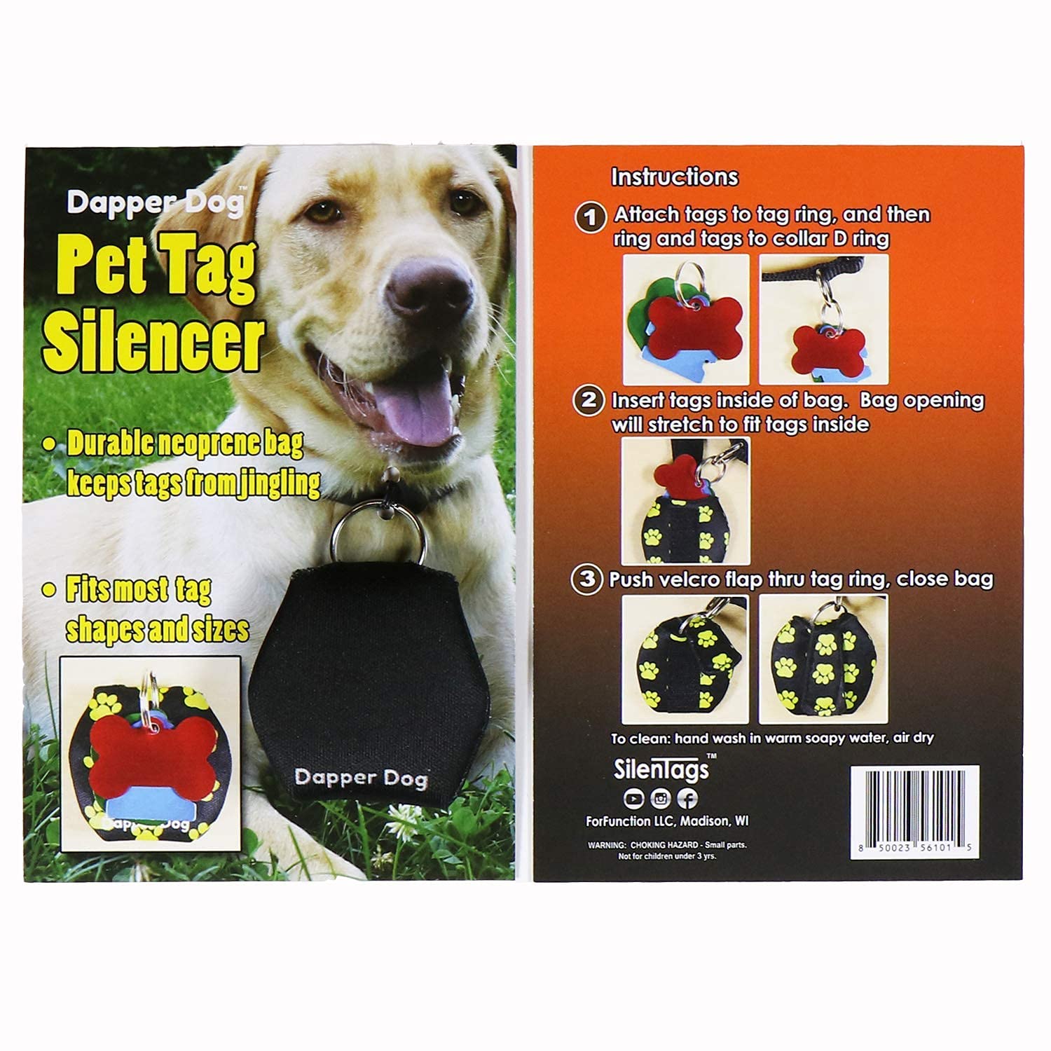 Dapper Dog - Silenciador de placa de perro con anillo de etiqueta (negro)