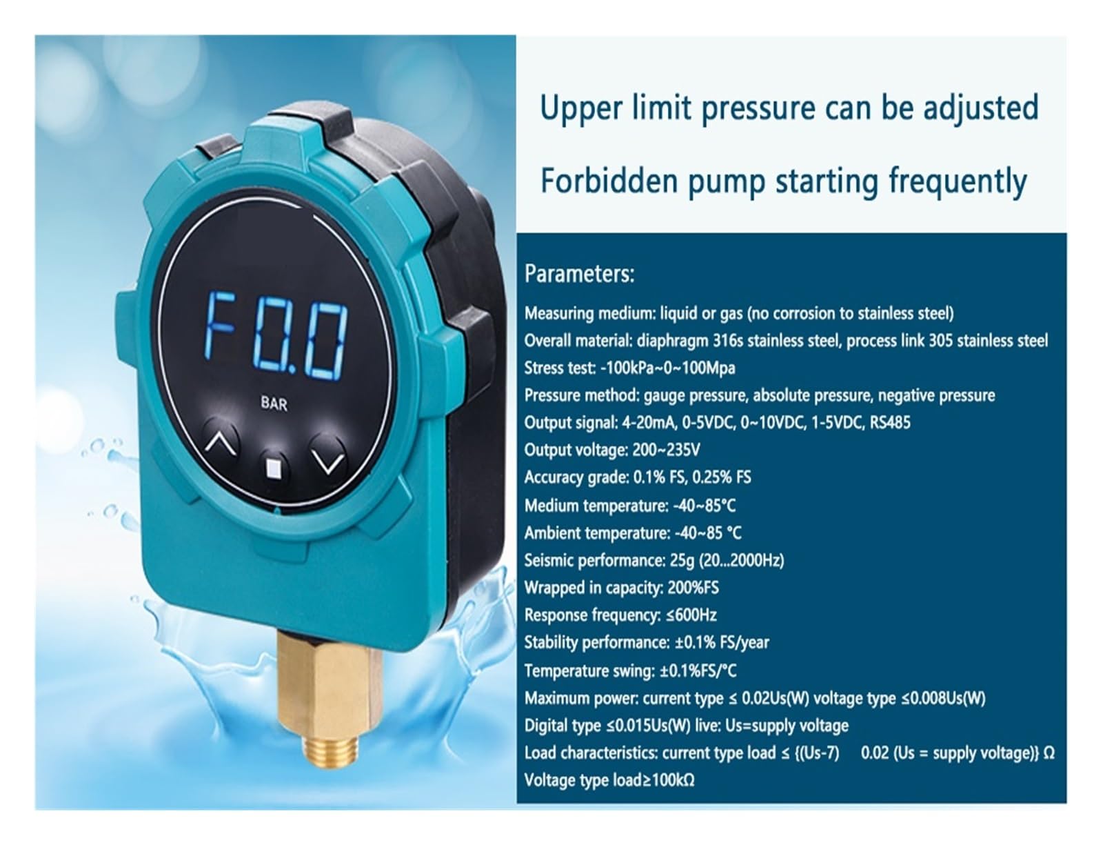 Misuratore di Pressione Manometro digitale intellinte for acqua a doppio relè 0-10KG, pressostato di contatto elettrico idraulico del compressore d'aria ad alto controller