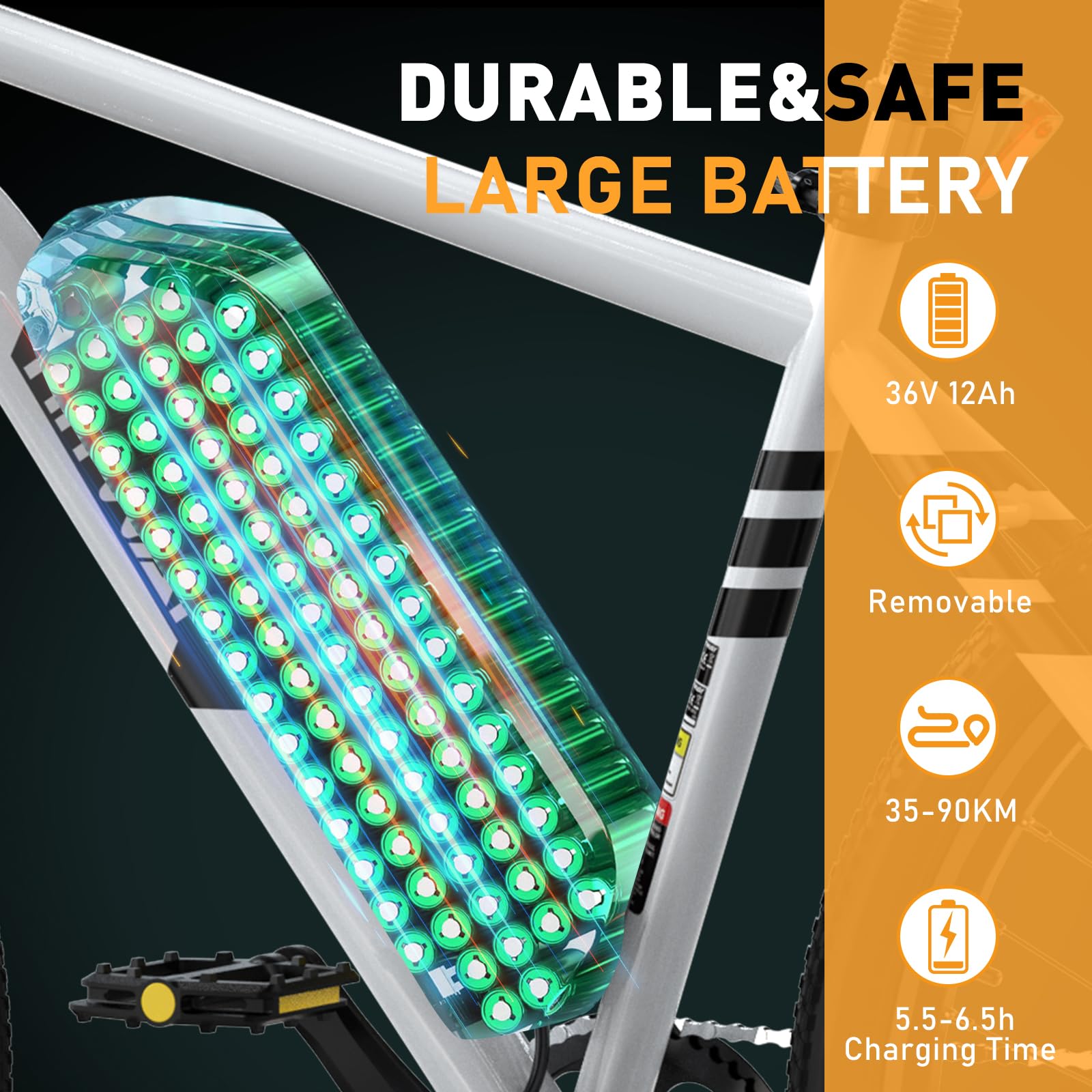 HITWAY Bicicletta Elettrica, Adulti Mountain Bike Elettrico, Bicicletta elettrica da, E-bike da pendolarismo con batteria rimovibile da 36V/12AH, 7 Velocità, 35-90km