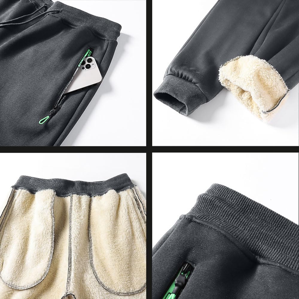 Men's Sherpa Lined Athletic Sweatpants Winter Warm Track Pants with Zipper Pockets - Image 5