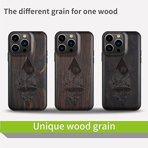 Miniatura 7 de Carveit Funda magnética de madera para iPhone 13 Pro madera natural y TPU suave negro funda protectora de madera única y elegante a prueba de golpes
