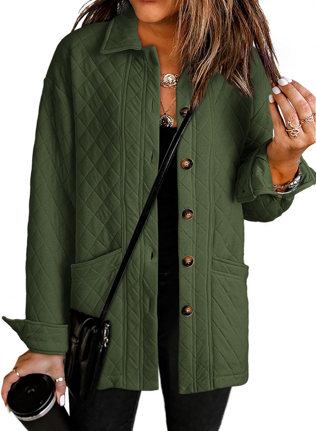Dokotoo Casual Quilted Jackets for Women Button Down Collared Long Sleeve Shirts Fall Winter Jackets with Pockets 2025