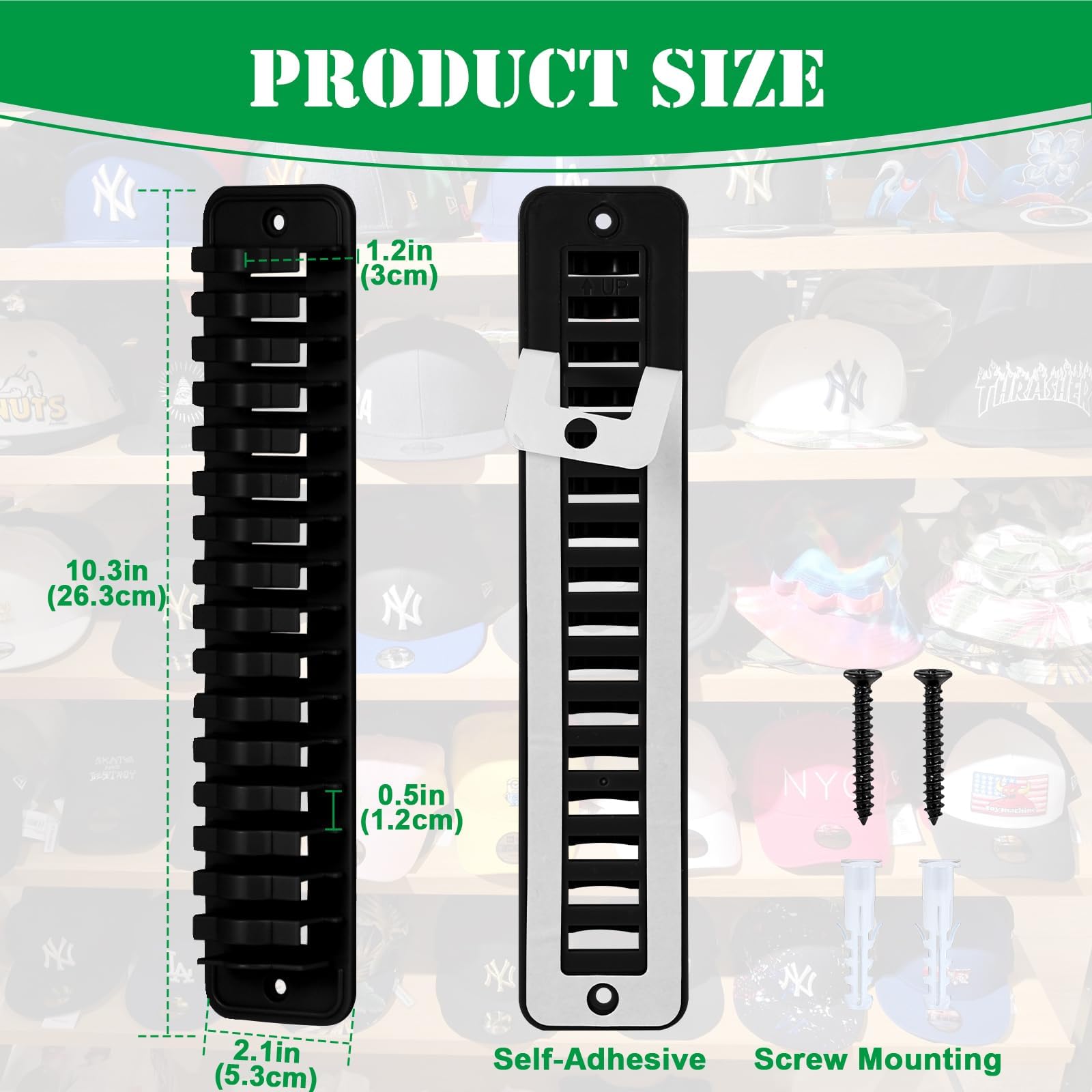 Porta Cappelli Da Baseball JGGDUU - Espositore Parete Per 16 Cappelli, Montaggio Adesivo O A Viti, Nero - Foto 13