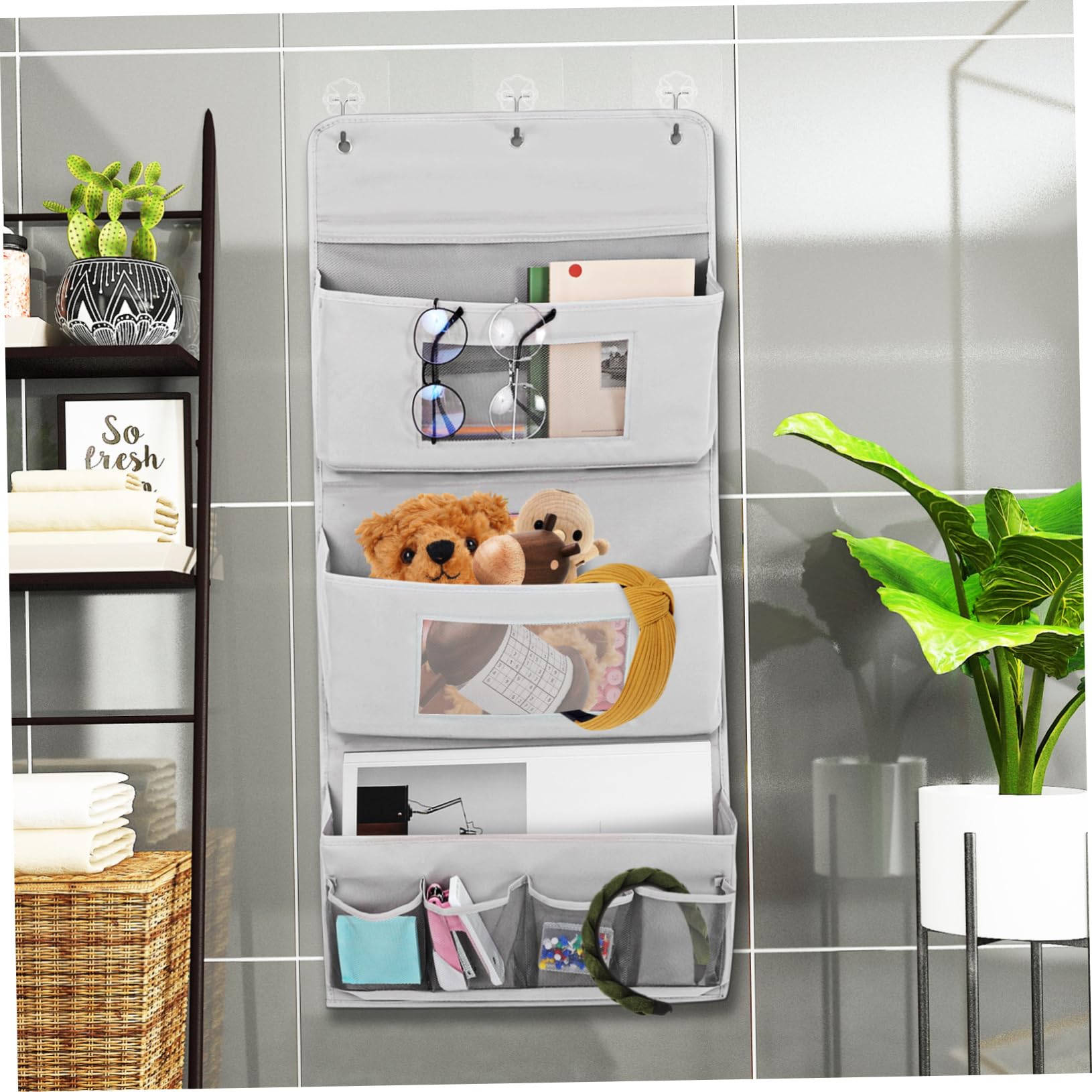 ULTECHNOVO Organizer da Porta Grigio, Tasche Multiple di Varie Dimensioni, Salvaspazio e Lavabile, per Cosmetici e Piccoli Oggetti in Camera da Letto