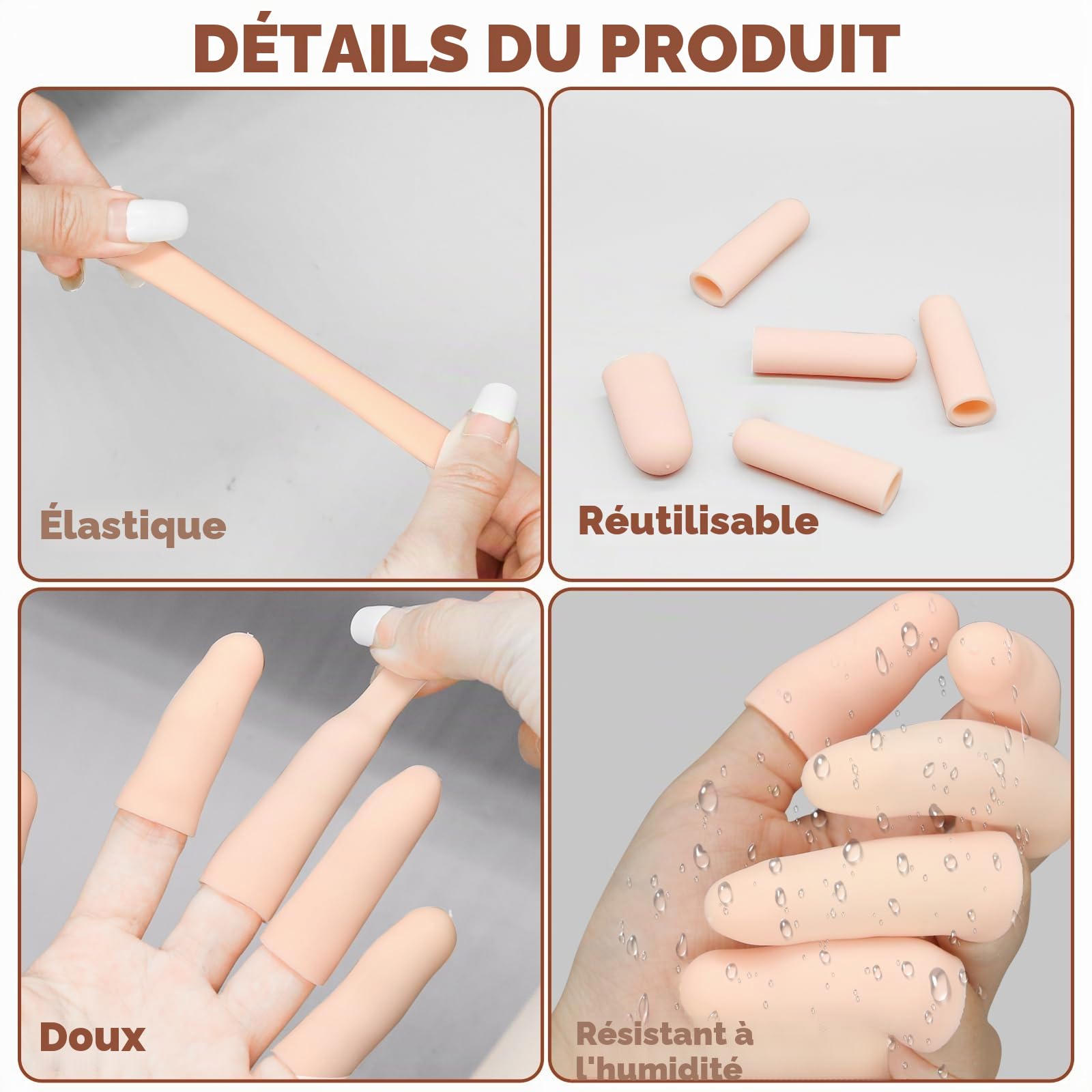 HINGTAI Lot de 20 protège-doigts en gel pour le pouce, manchons en silicone pour protéger le bout des doigts, gants, protège-doigts pour fissures (nu)