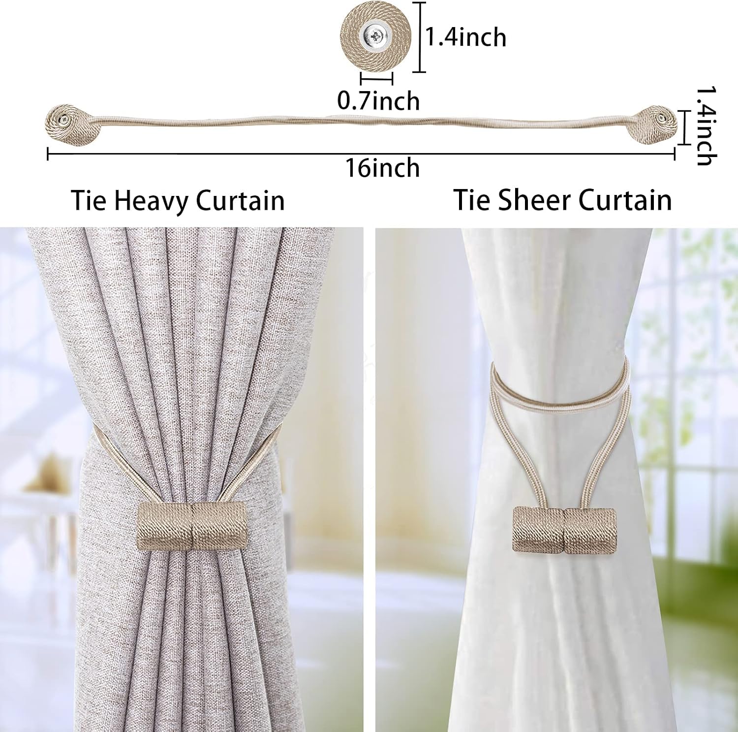 Magnetic Curtain Tiebacks Drapery Tiebacks, Upgraded 18 Inch Strong Magnet 13 Colors Curtain Holdbacks for Home Office Decorative Twist Curtain Ties of Window Decor(Olive)