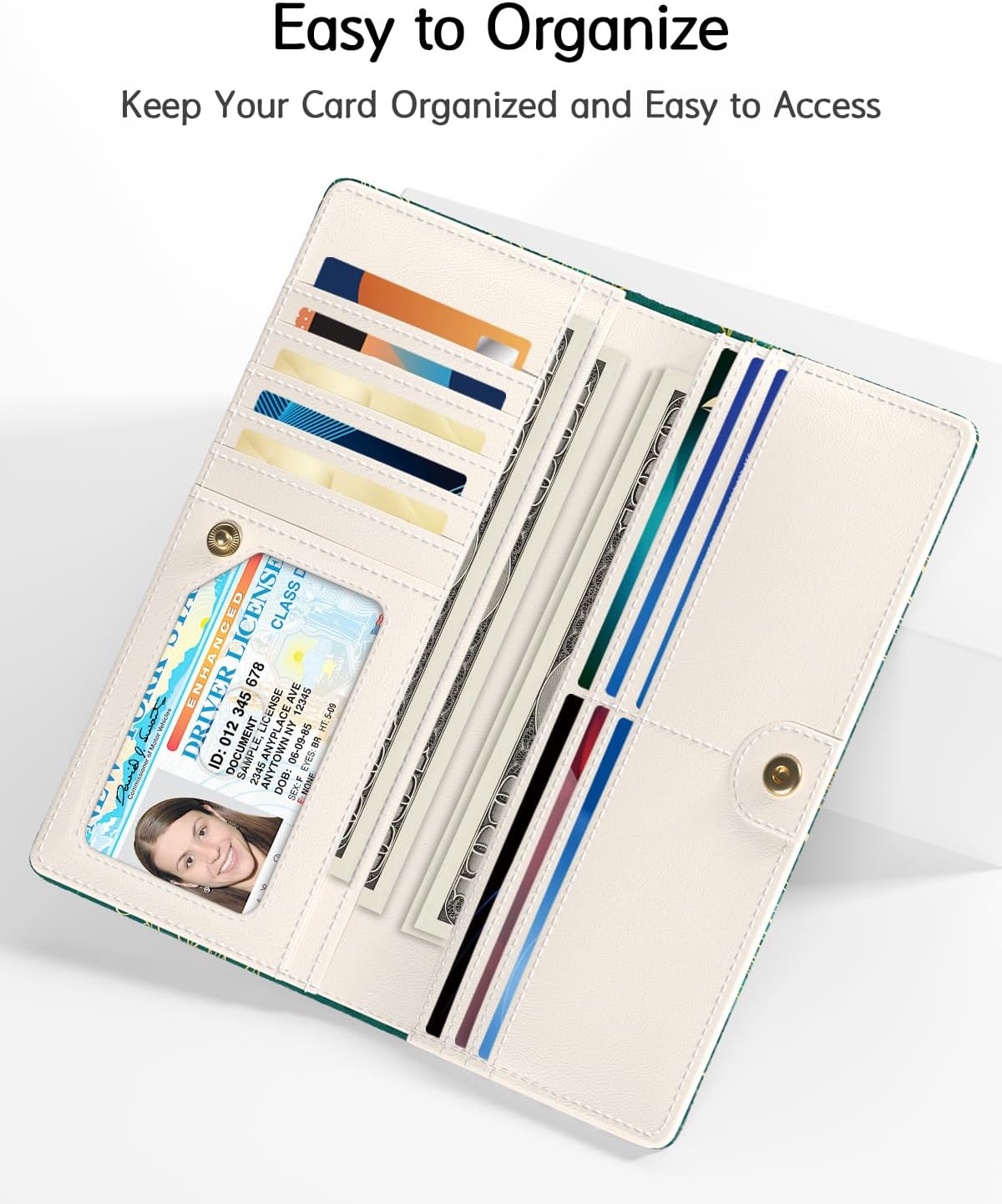 Nipichsha Womens Wallet, RFID Slim Wallets for Women, Thin Ladies Credit Card Holder Purse, Cute Leather Bifold Clutch Billfold with 11 Card Slots & ID Window, Luxury Green Leaf - Image 6