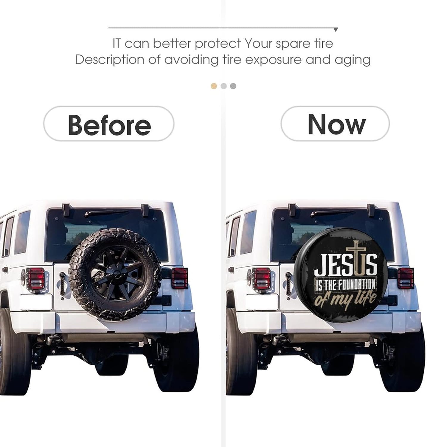 Foruidea Bible Lettering Christian Jesus is Foundation of My Life Spare Tire Cover PU Leather Wheel Tire Cover Fit Trailer, RV, SUV and Many Vehicle 17inch