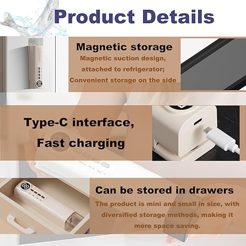 Miniatura 4 de Máquina selladora al vacío de almacenamiento de alimentos, mini sellado recargable 3 en 1 portátil, máquina selladora al vacío de comidas, sellador