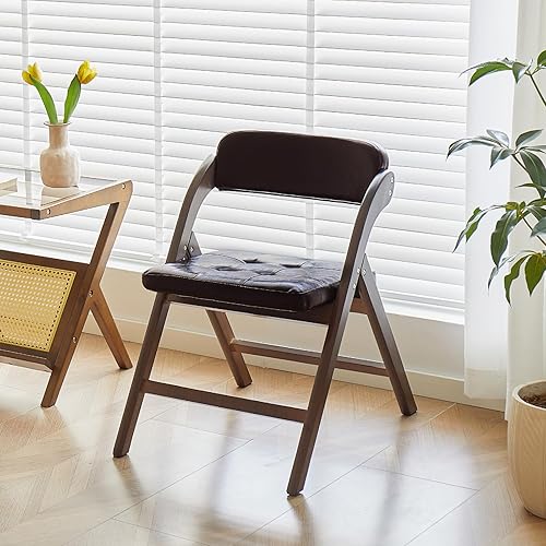 Miniatura 9 de Juego de 2 sillas plegables de madera con asientos acolchados, silla de comedor plegable con cojín, cómoda silla extra, asiento plegable portátil