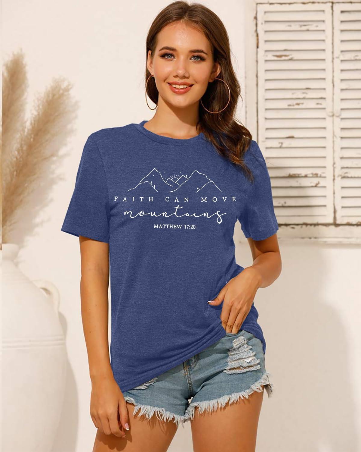 Womens Christian Shirt Faith Can Move Mountains T Shirt Faith Inspirational Tee Religious Sayings Tops - Image 3