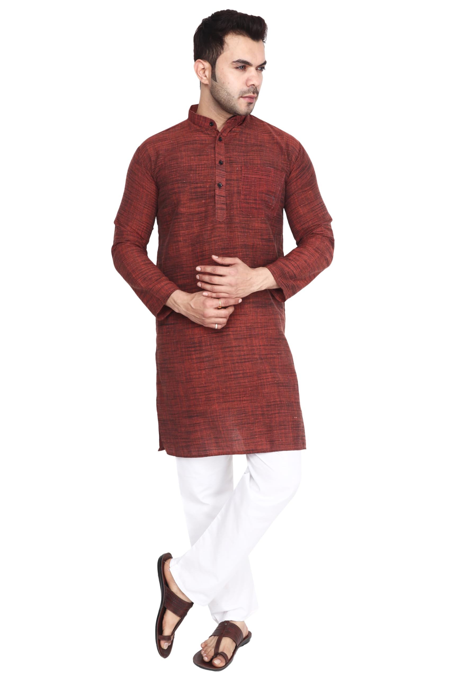 aaryavar Men's Khadie Cotton - Rustic Brown - Kurta Pyjama Set-picture-28