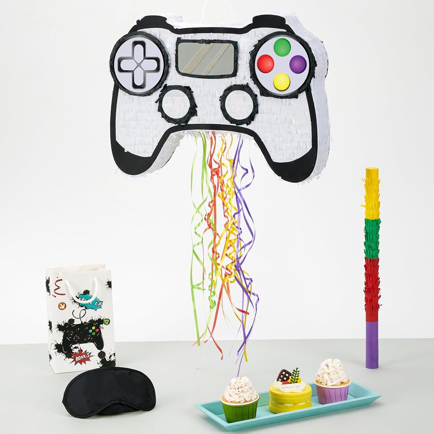 WERNNSAI Video Game Piñata - Game Controller Piñata Bundle with Blindfold and Bat for Boys Piñata Gaming Theme Party Decoration Supplies Pull String Piñata for Birthday Party Celebration